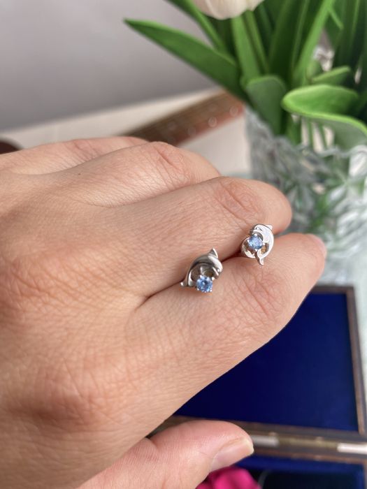 Детские серебряные серьги рыбки, дельфин