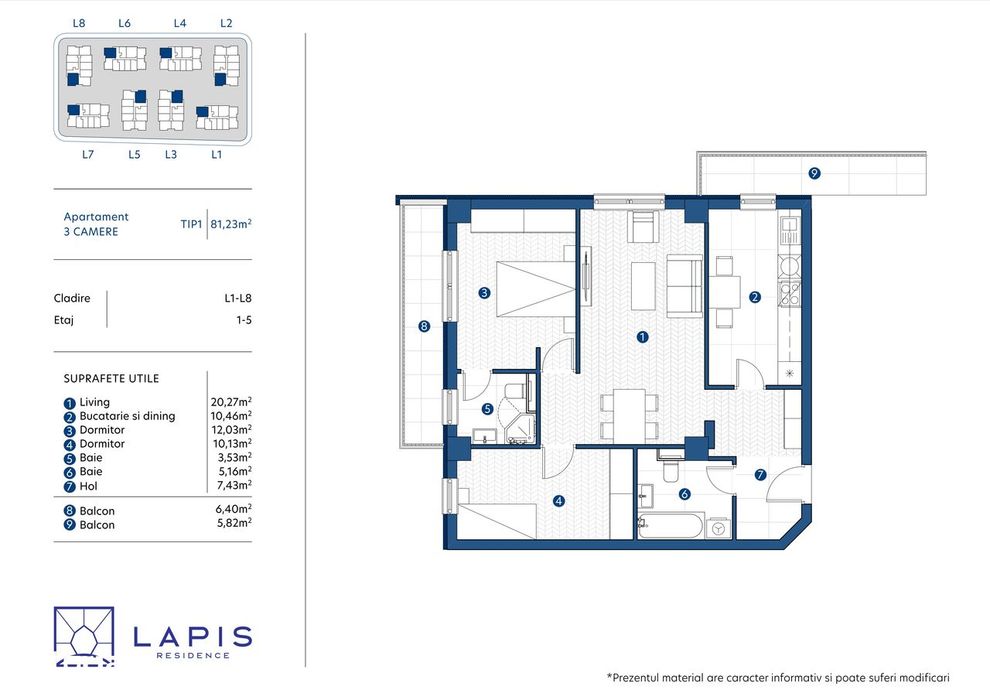 Ap 3 camere decomandat, 2 bai in Lapis Residence langa Kaufland Galata — fotografia 3