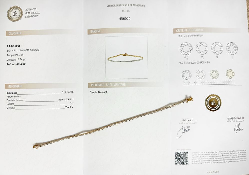 Bratara tennis din aur 18k cu diamante 1.80CT