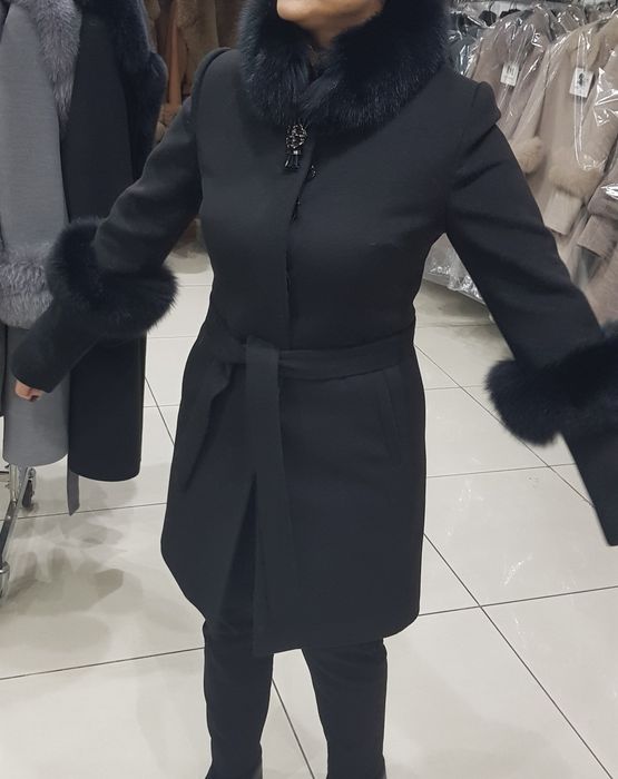 Palton din cașmir cu blană naturală