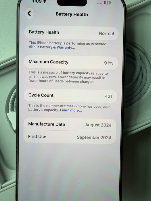 iPhone 16 Pro Max, Black Titanium с оставаща 1 година гаранция