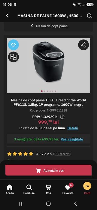 Mașina de copt paine Tefal