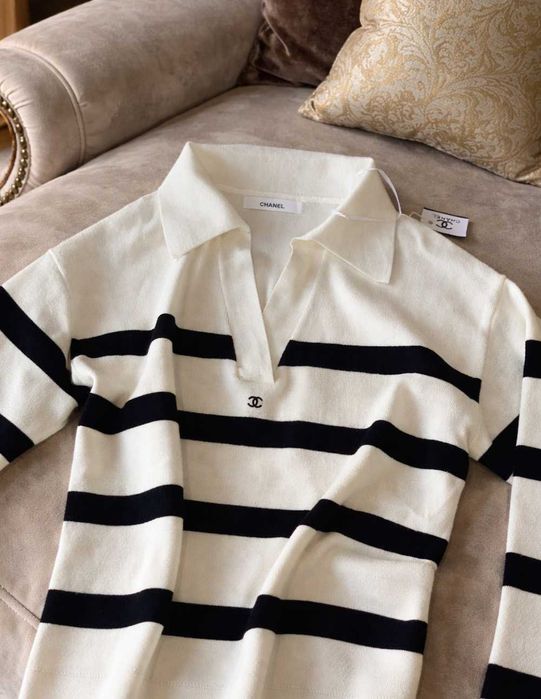 блуза на рае бяла черна с яка шанел chanel фина плетка мека пуловер