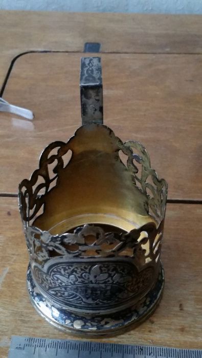 Подстаканник серебряный с хрустальным стаканом 875 проба 35 грамм Сов