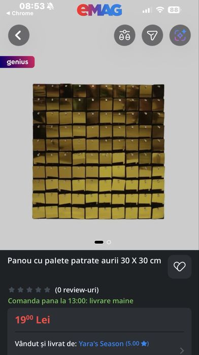 Panou cu paIete patrate aurii 30 X 30 cm