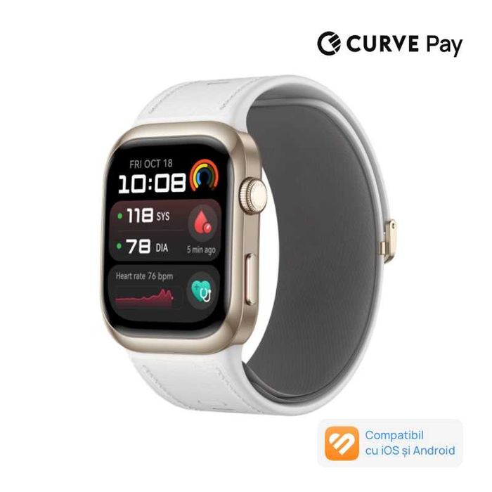 Smartwatch Huawei Watch D2, Gold aluminum alloy Case, White Composite Leather Strap