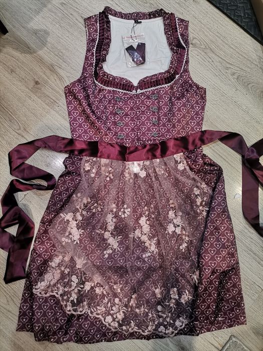 KOJOOIN Dirndl Дамска  традиционна рокля с дантелена престилка от 2 ча