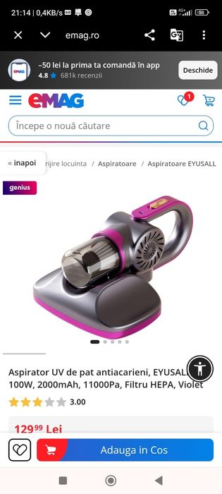 Vând aspirator Haley  UV de pat antiacarieni că NOU