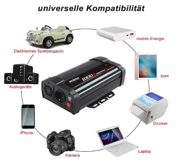 Инвертор NDDI POWER 1000 W преобразувател на напрежение 12 V към 230 V