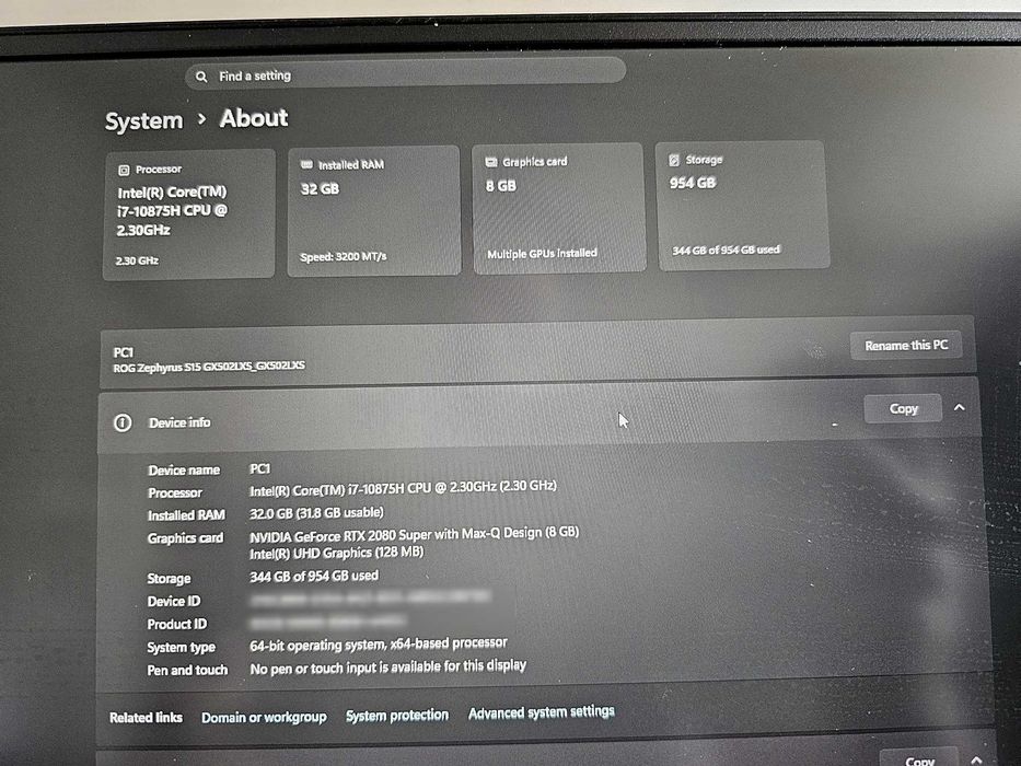 ASUS ROG Zephyrus S15 GX502LXS, RTX 2080 Super, i7, 32GB, 1TB, 300Hz