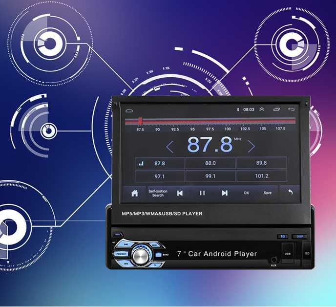 Мултимедия 7" касетофон 4х60W 1дин Android 11 навигация GPS RDS 9601U