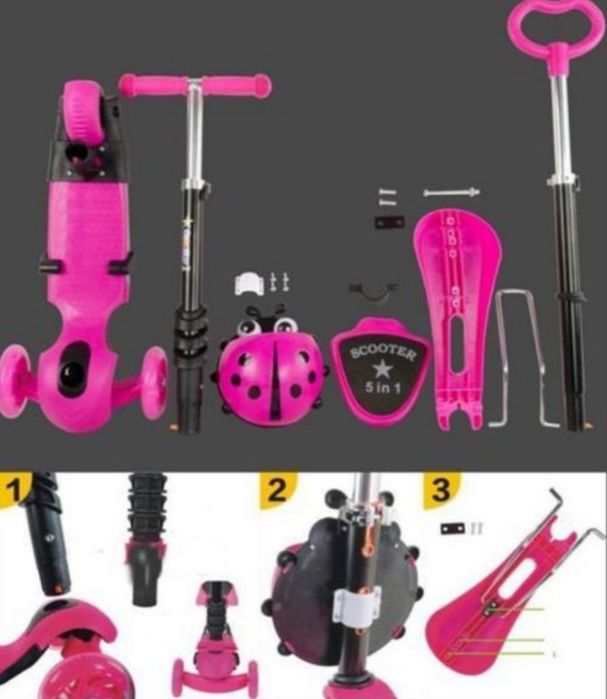 Trotineta 5 in 1 smart Kids Buburuza gargaritie lumini