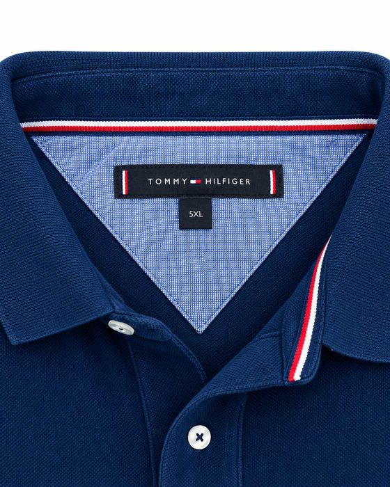 Bluză polo cu mânecă lungă Tommy Hilfiger bleumarin din bumbac 100% logo brodat Mărimea 5XL