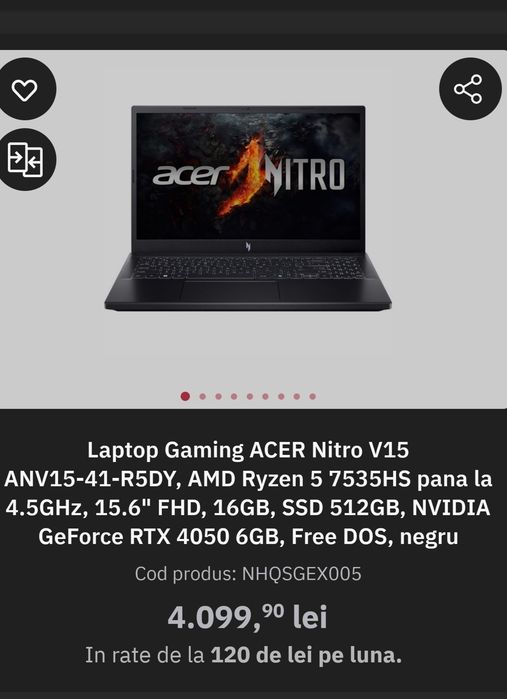 Laptop gaming. ACER Nitro v15