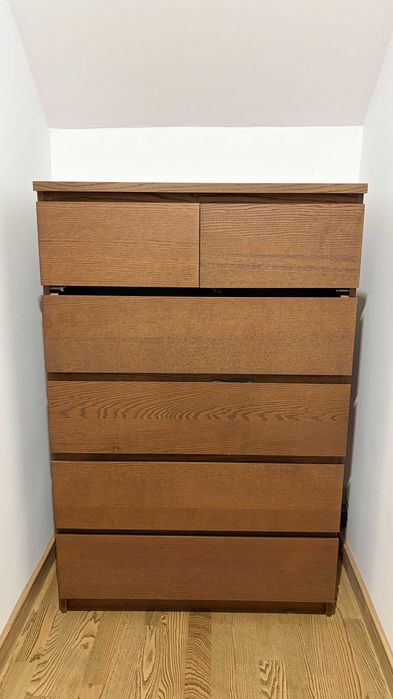 Comodă MALM IKEA cu 6 sertare, furnir stejar maro, 80x123 cm