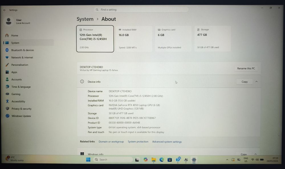 Laptop HP Victus 15-fa / i5-12450h/16gb/512Ssd/Rtx 4050 6gb
