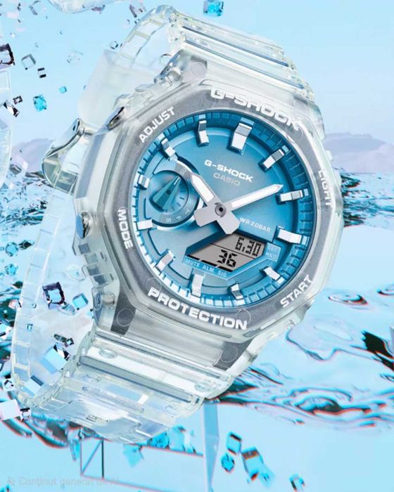 Ceas Sport Casio g shock ga 2100 BM jellyfish ,transparent BLUE CIEL , Nou,Garantie 2 ani