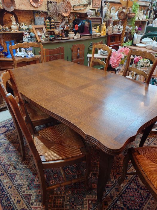 Френска разтегателна трапезна маса + 6 стола (1970–80 г.) – 158/240×97