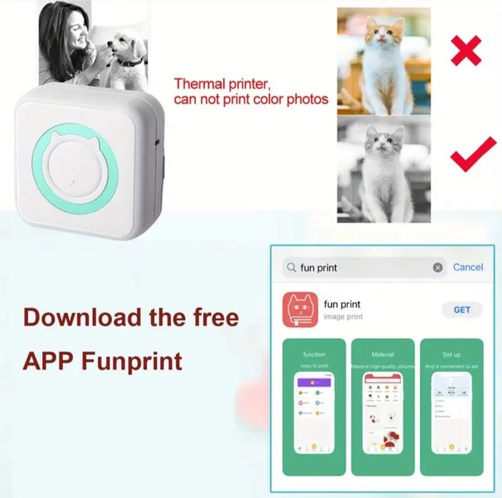 Мини джобен преносим термичен принтер за снимки/етикети + 6 ролки