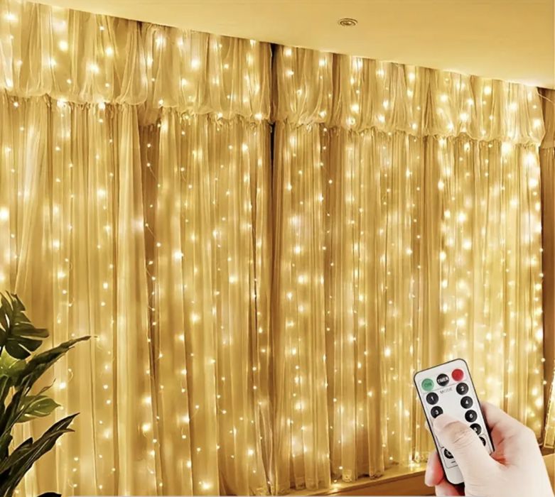 Светеща завеса 600 СИНИ led лампи 2х3м водоустойчива черен кабел