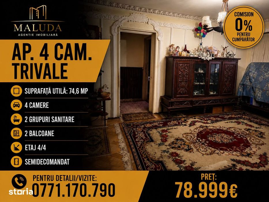 Apartament 4 camere de vanzare, Trivale