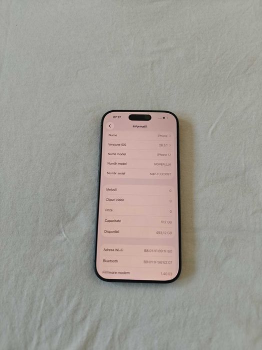iPhone 17 512GB ca nou Esim 4 cicluri 100% baterie