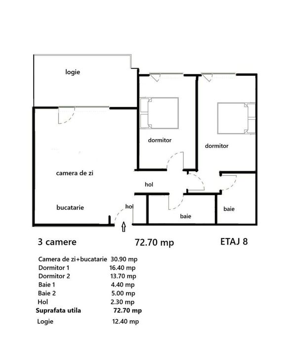 Apartament 3 camere finisat, 73 mp, parcare, cladire nZEB, zona Garii