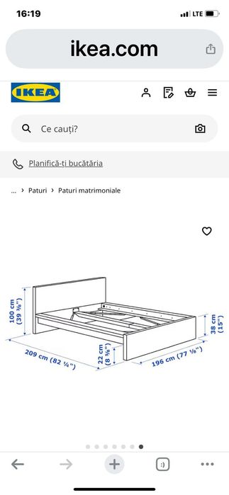Pat lemn masiv 2 persoane Ikea