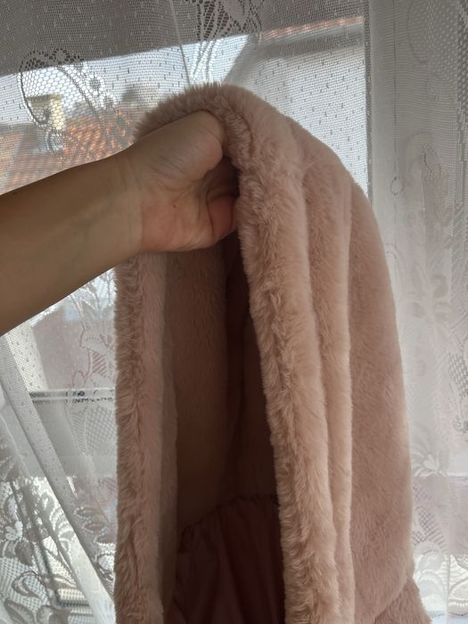 Пухено палто в розов и зелен цвят