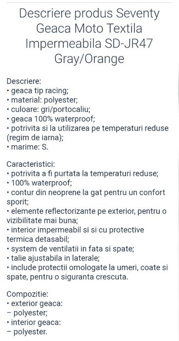Vând geaca motocicleta