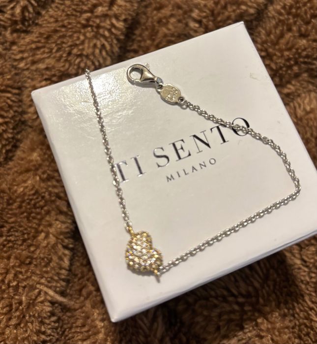 TI SENTO сребърна гривна със златно сърце