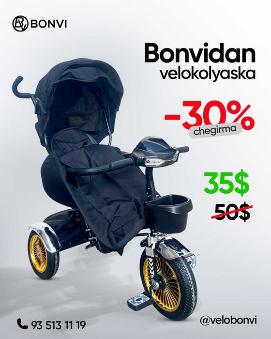 BONVI velo-kolyaska 1–4 yosh | –30% chegirma | Yangi