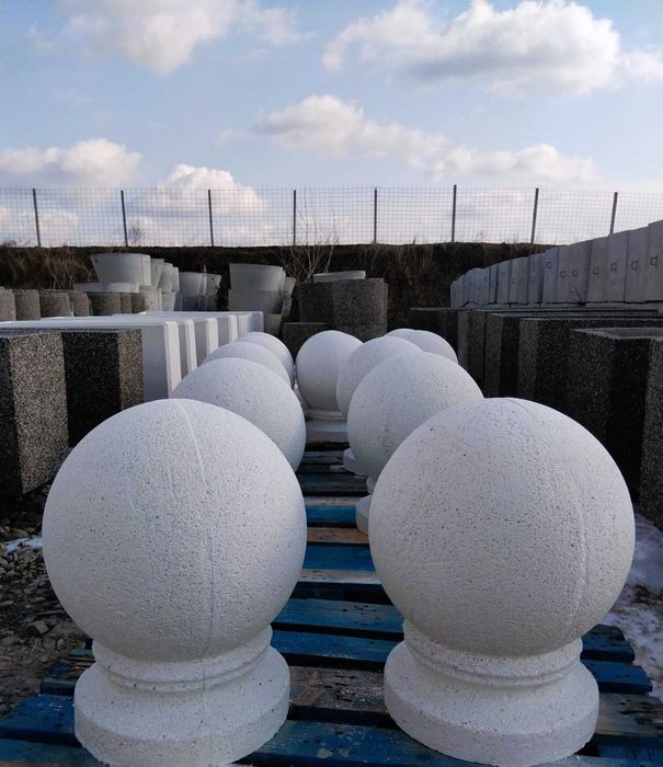 Bolard Sferic din Beton cu Picior și Marmură alba MarmoBoll 45 cm
