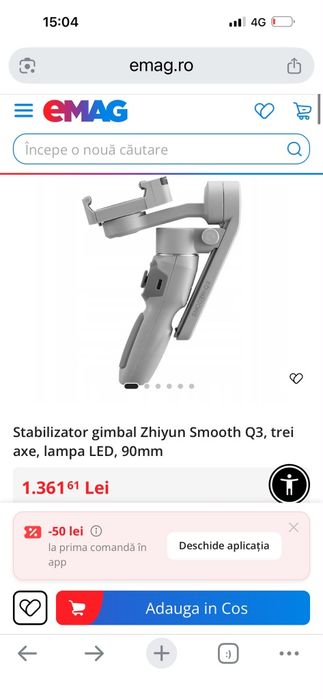 Stabilizator gimbal Zhiyun  Smooth Q3 , 3 axe, lampa LED ,90 mm