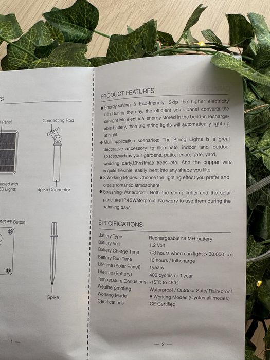 Instalație solară cu frunze artificiale de iederă -12 m