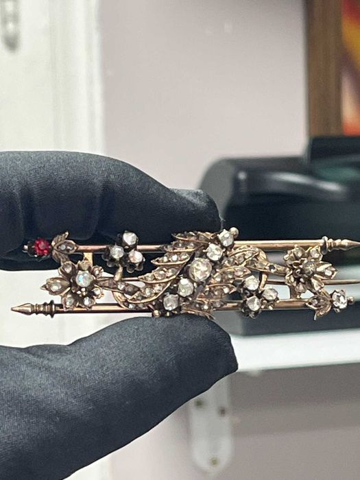 Антична отоманска брошка от 19-ти век с 8K розово злато и диаманти