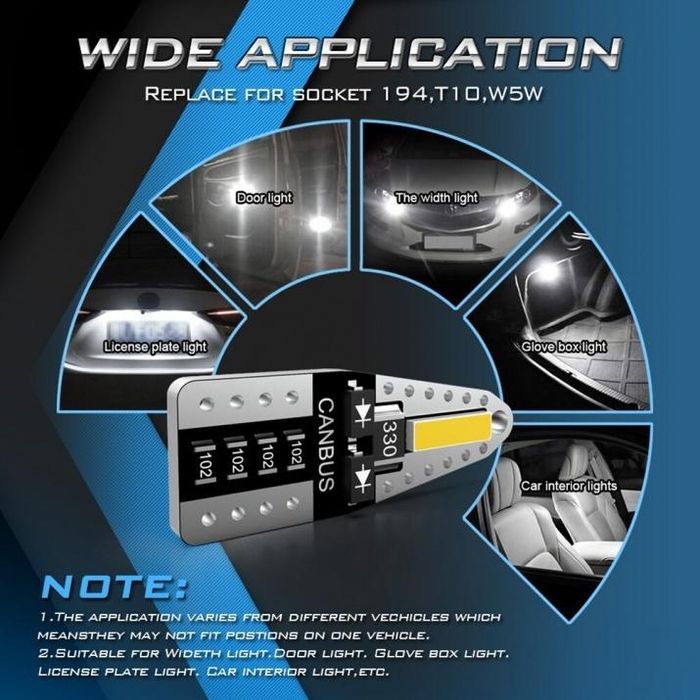 комплект 2 броя диодни габаритни крушки t10 led can bus 2 smd 7020 ...