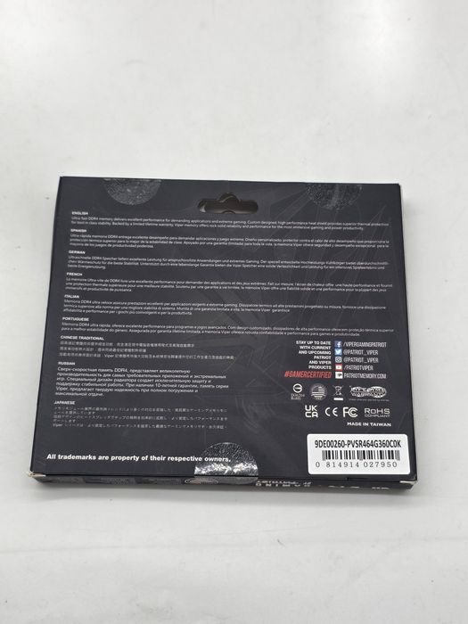 Kit de memorie Patriot Viper Steel RGB, DDR4, RAM LED, 64GB (2 x 32GB), 3600MHz, CL20, SIGILAT