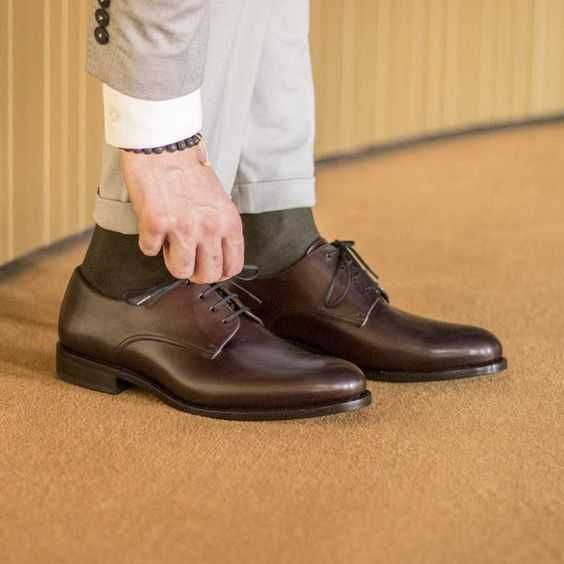 Pantofi derby 42.5 43 plain toe Vibram piele naturala maro