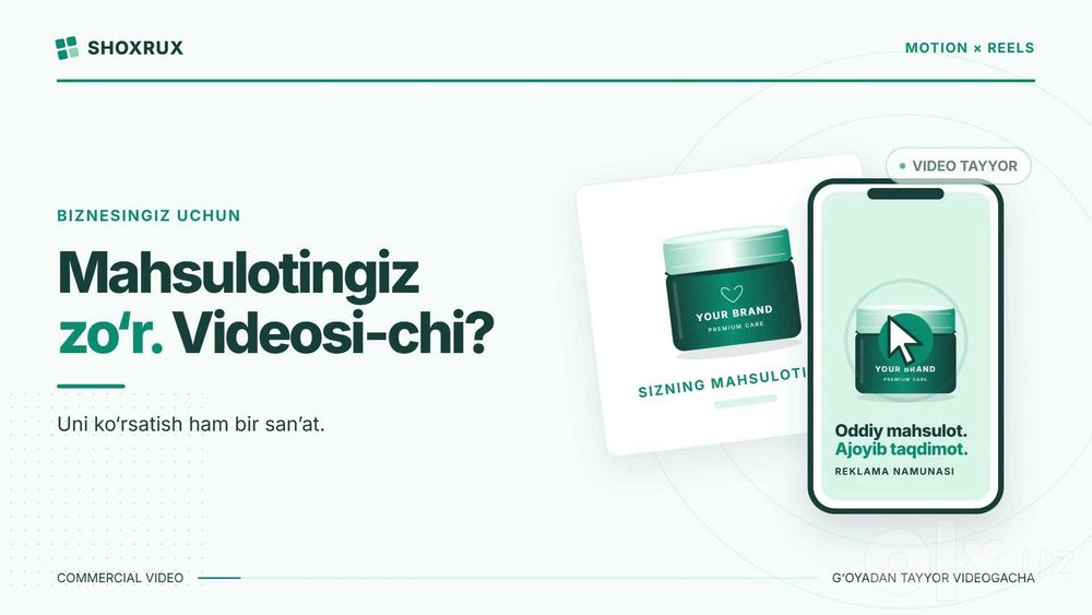 Biznes uchun reklama video: Reels, motion dizayn va syomka