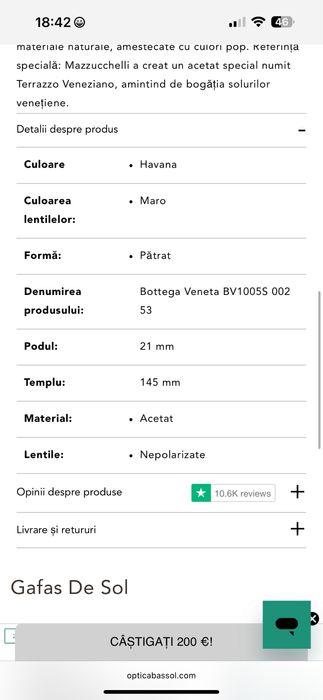 Ochelari dama originali Bottega Veneta ca noi ! 10/10