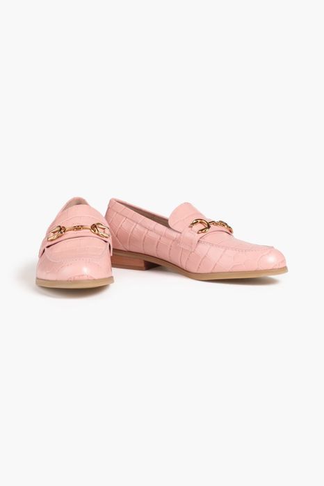 Stuart Weitzman Mocasini piele croco roz pudra