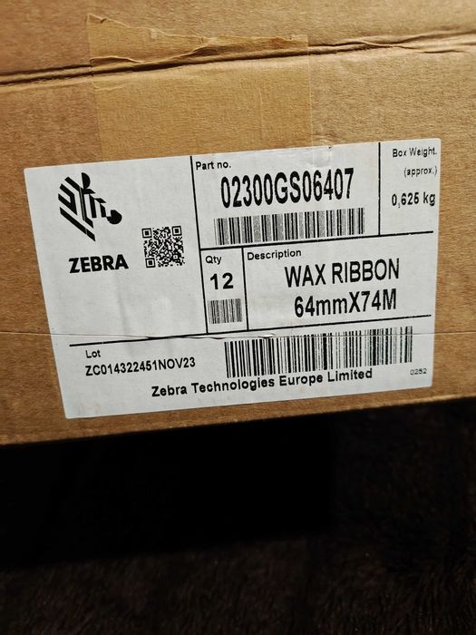 Zebra 2300 Wax Ribbon – 64mm x 74M – Set 24 bucăți