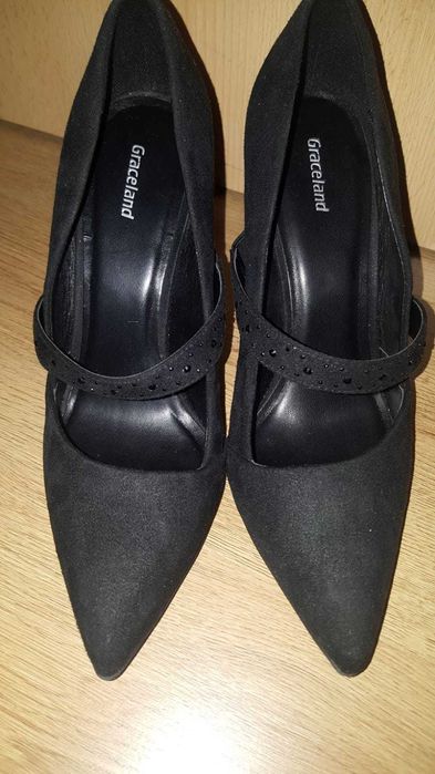 Pantofi de dama negri imitatie piele intoarsa marimea 39 Graceland