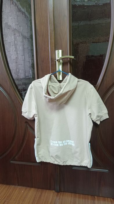 Beige Short Sleeve Hoodie
