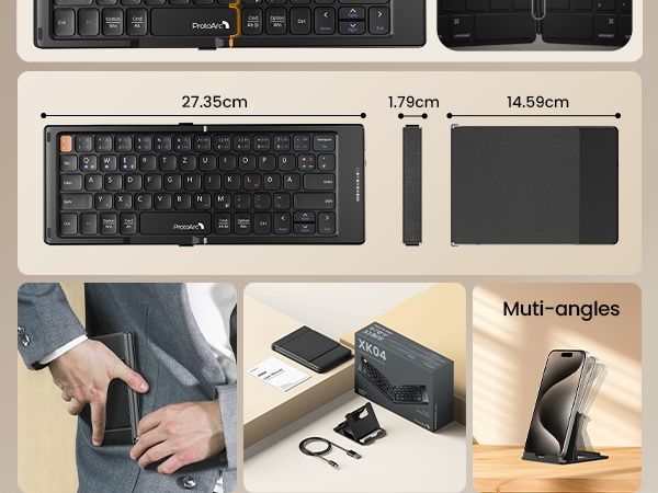 Сгъваема Bluetooth клавиатура ProtoArc XK04 + стойка за телефон