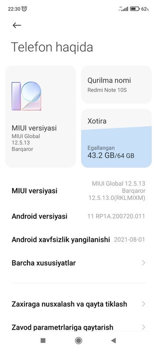 Redmi Note 10S sotiladi