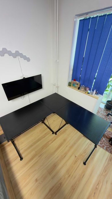 Birou în formă de L, negru, tip gaming/office
