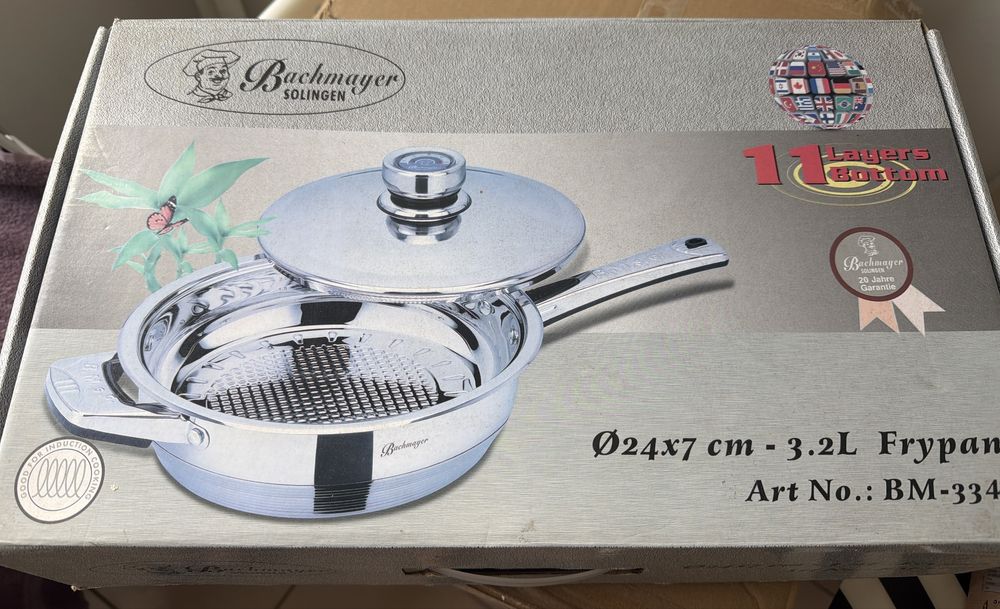 Tigaie / cratiță Bachmayer Solingen 24 cm – NOUĂ, cu capac (inducție)