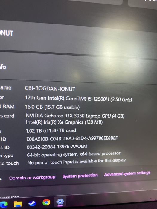 Laptop Gaming Medion Erazer Crawler E30 – i5-12500H / RTX 3050 / 16GB RAM / 1.5TB SSD